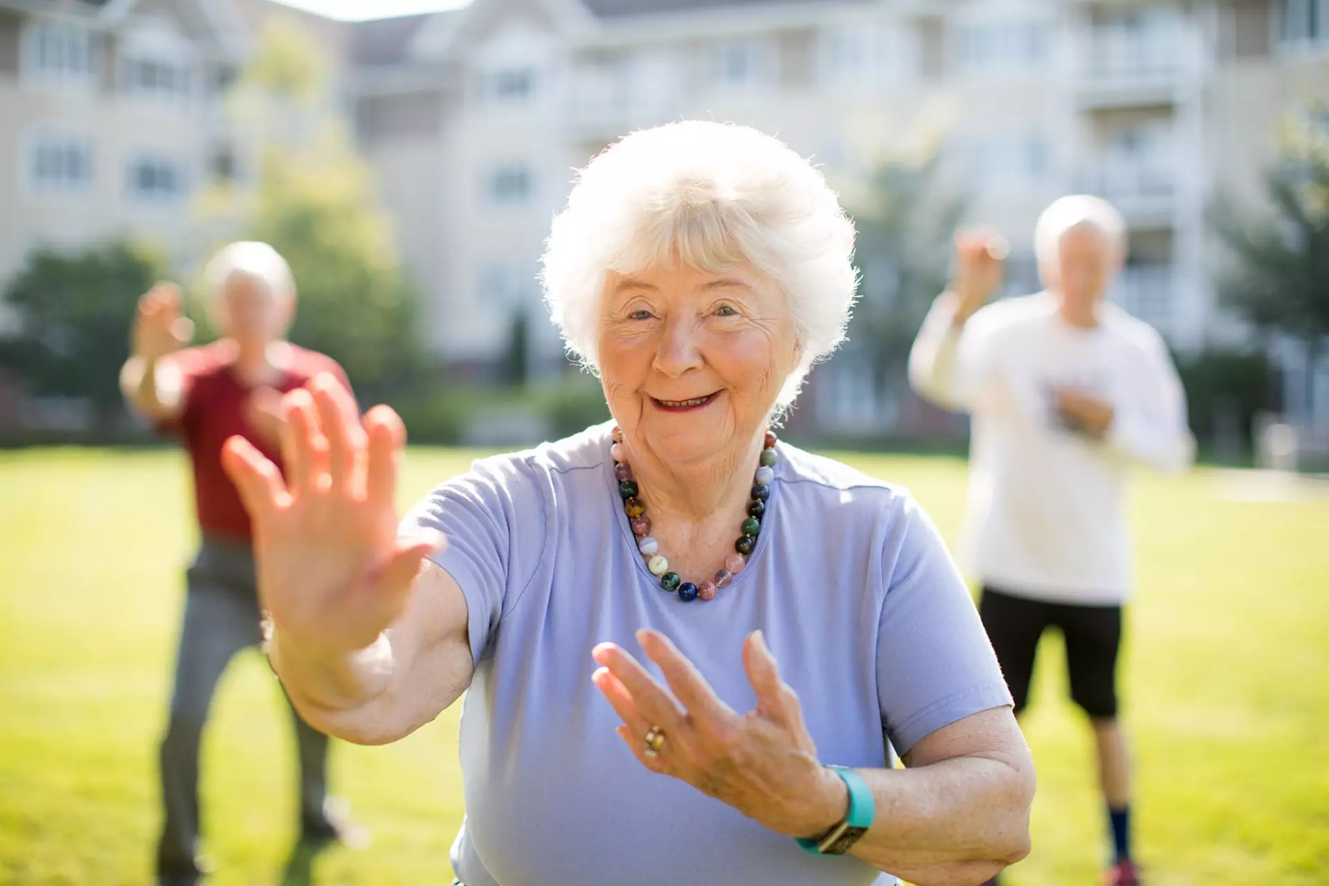 Seniors in outdoor exercise class