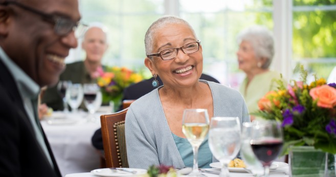 Senior couple having dinner