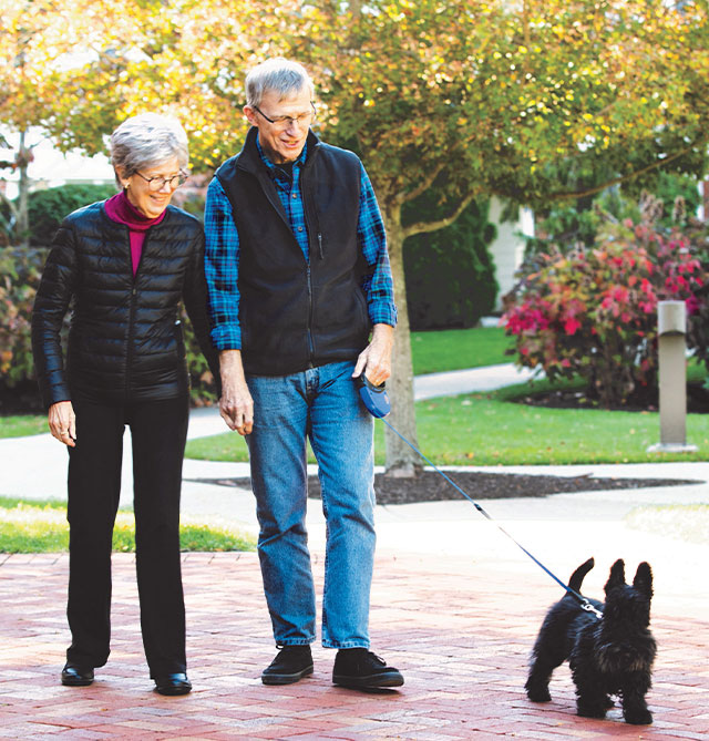 Residents walking their dog