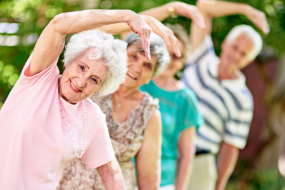 Residents doing yoga