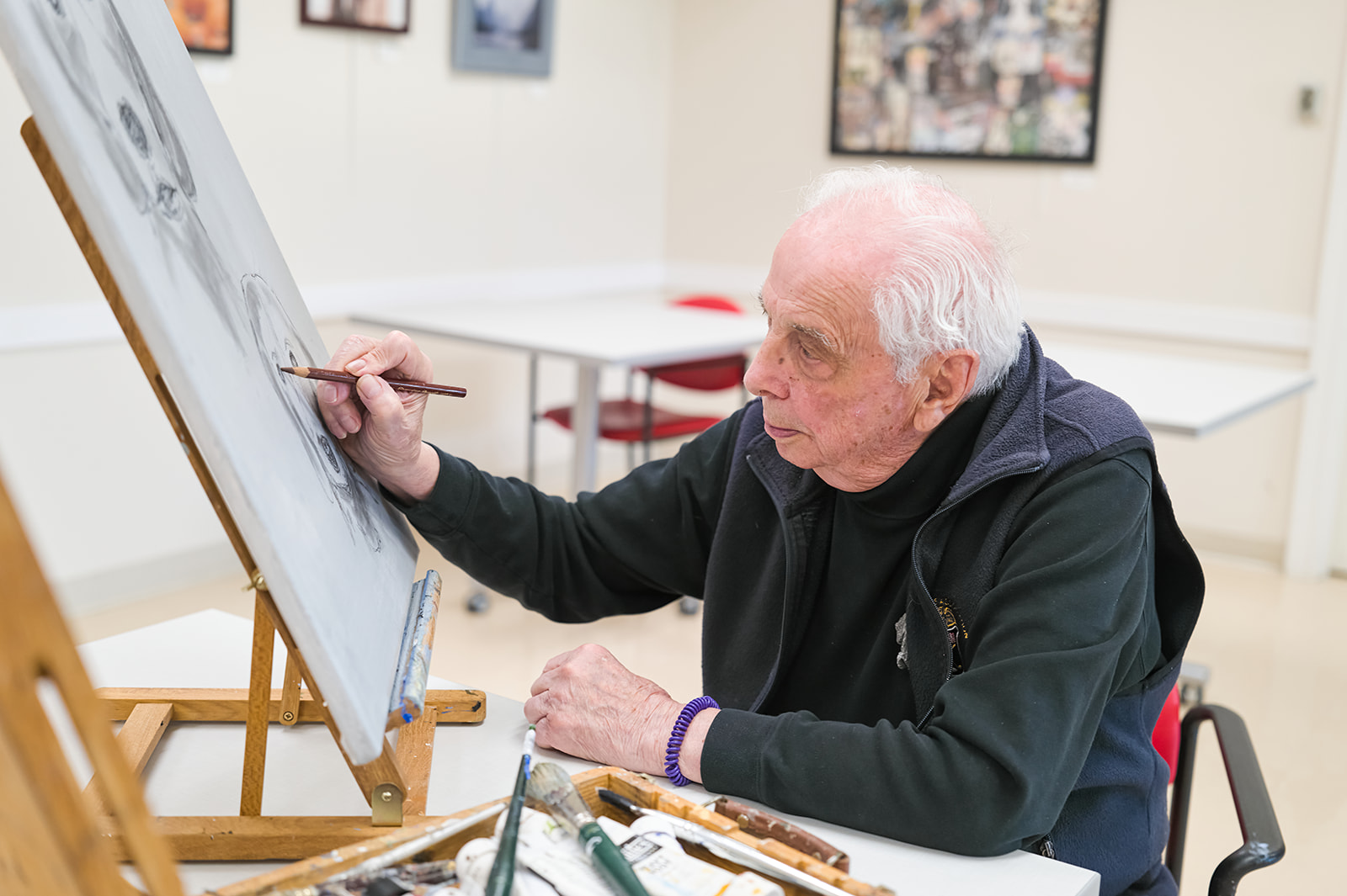 Resident Bob in art class